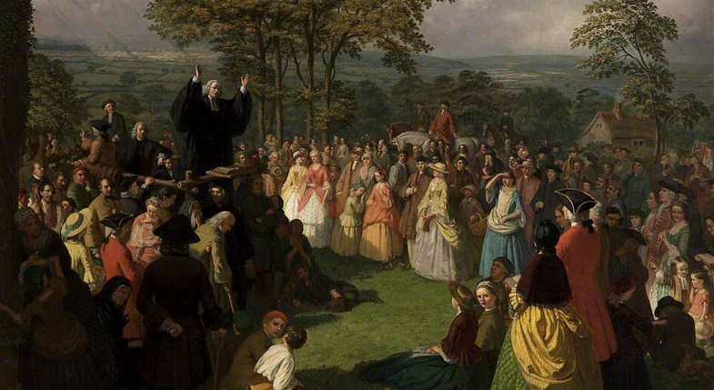 George Whitefield preaching to an outdoor crowd