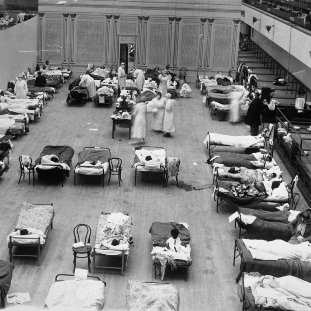 Hospital ward inside municipal auditorium