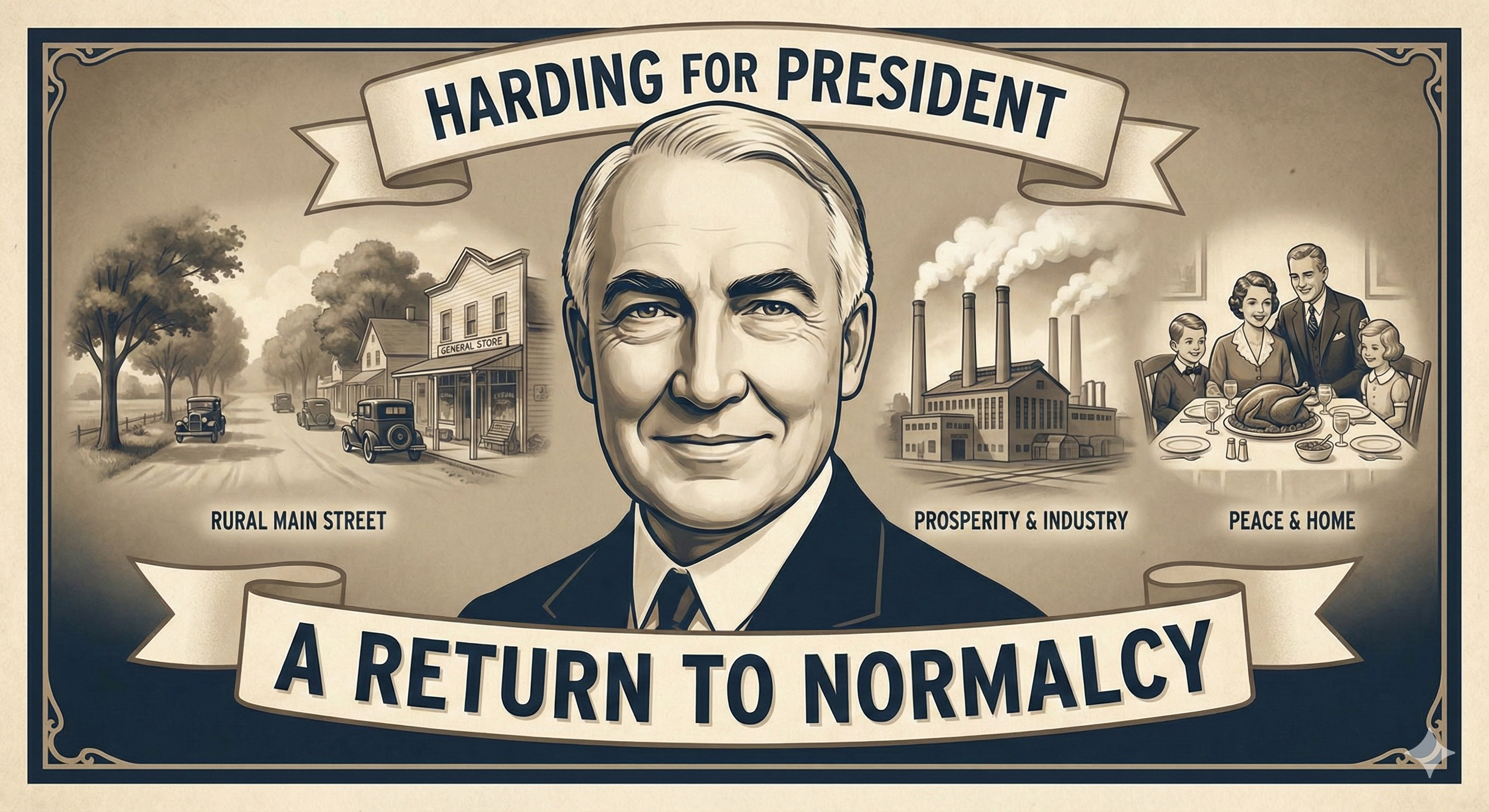 1920s-style campaign poster for Harding