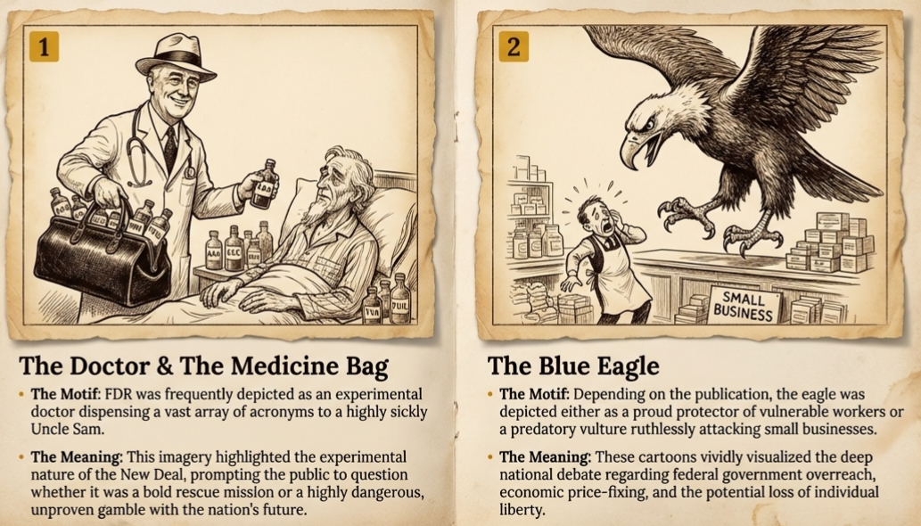 Cartoon of FDR as chef with Alphabet Soup