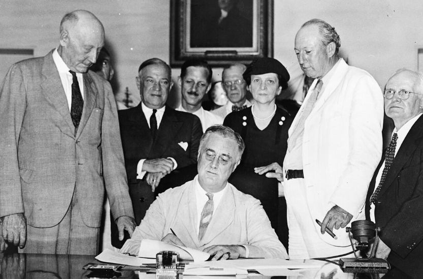 Roosevelt Signs the Social Security Act, 1935