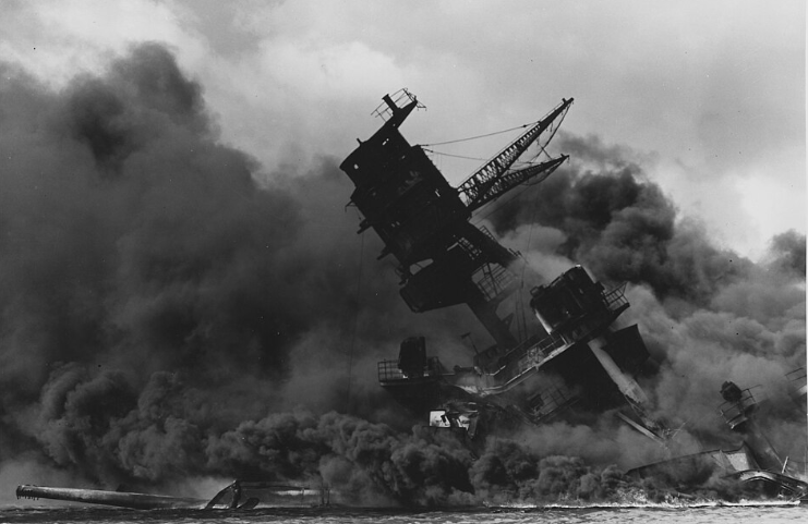 USS Arizona Burning at Pearl Harbor